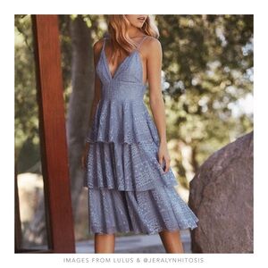 Lulus | Endless Romance Light Blue Lace Ruffled Midi Dress